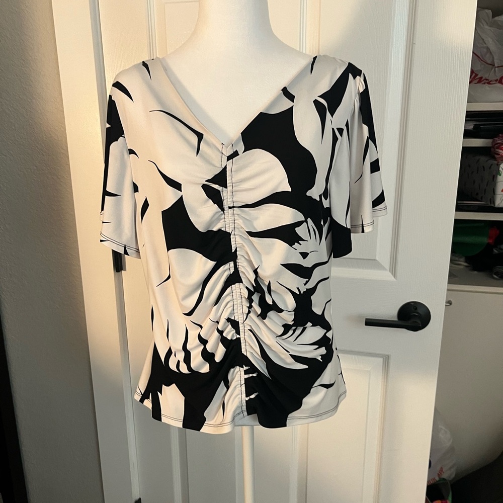 White House Black Market Elegant Black and White Ruched Top